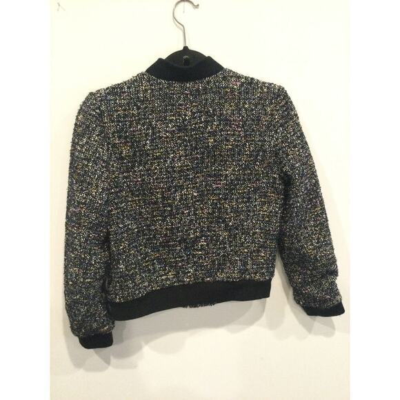 Rebecca Taylor multi tweed bomber jacket sz 4 short black cotton zip up textured - Picture 5 of 15